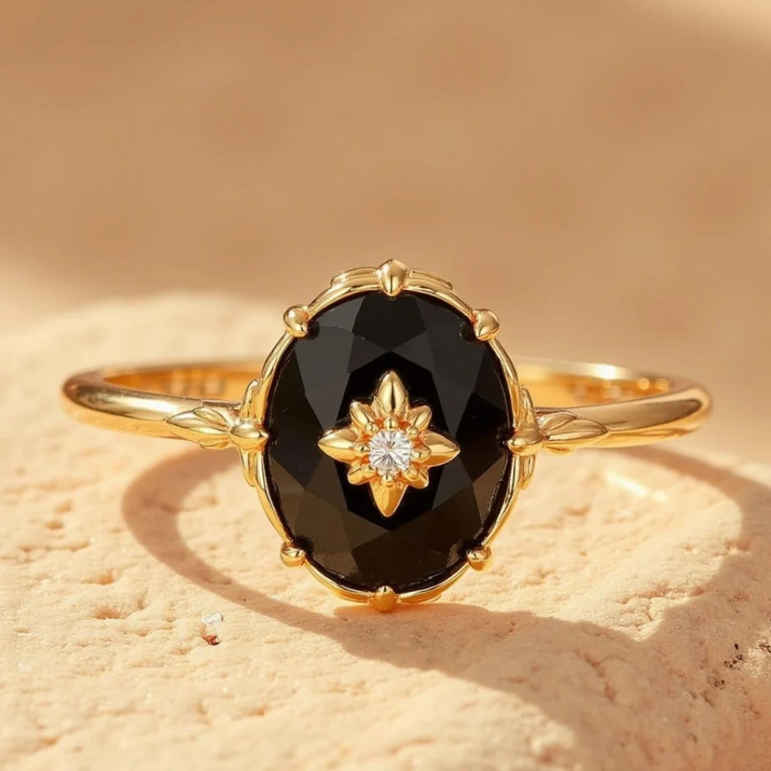 Bague Ajustable "Aura Nocturne" en Agate Noire