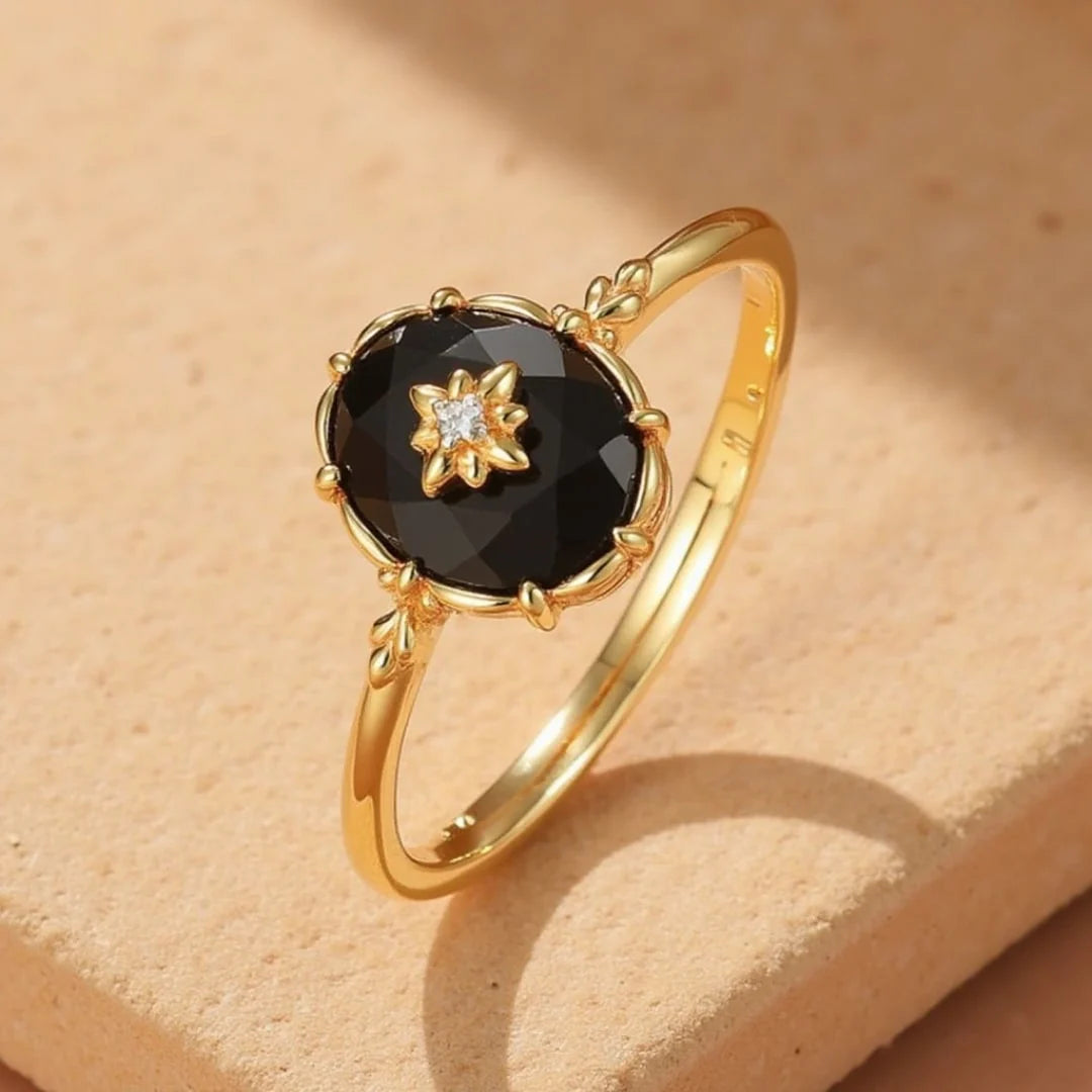 Bague Ajustable "Aura Nocturne" en Agate Noire