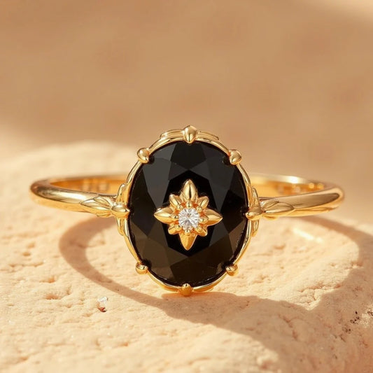 Bague Ajustable "Aura Nocturne" en Agate Noire