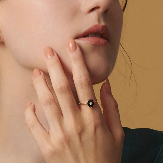 Bague Ajustable "Aura Nocturne" en Agate Noire
