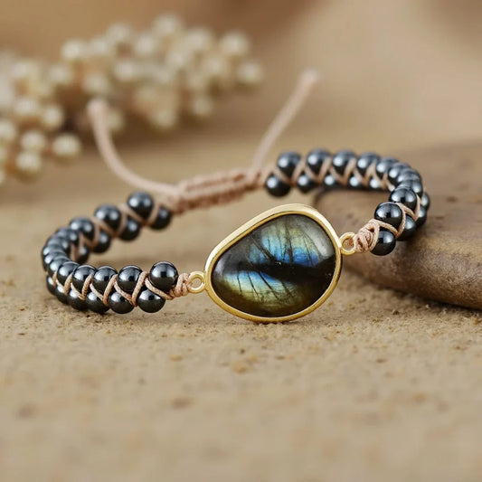 Bracelet "Oeil Divin" en Labradorite & Hématite